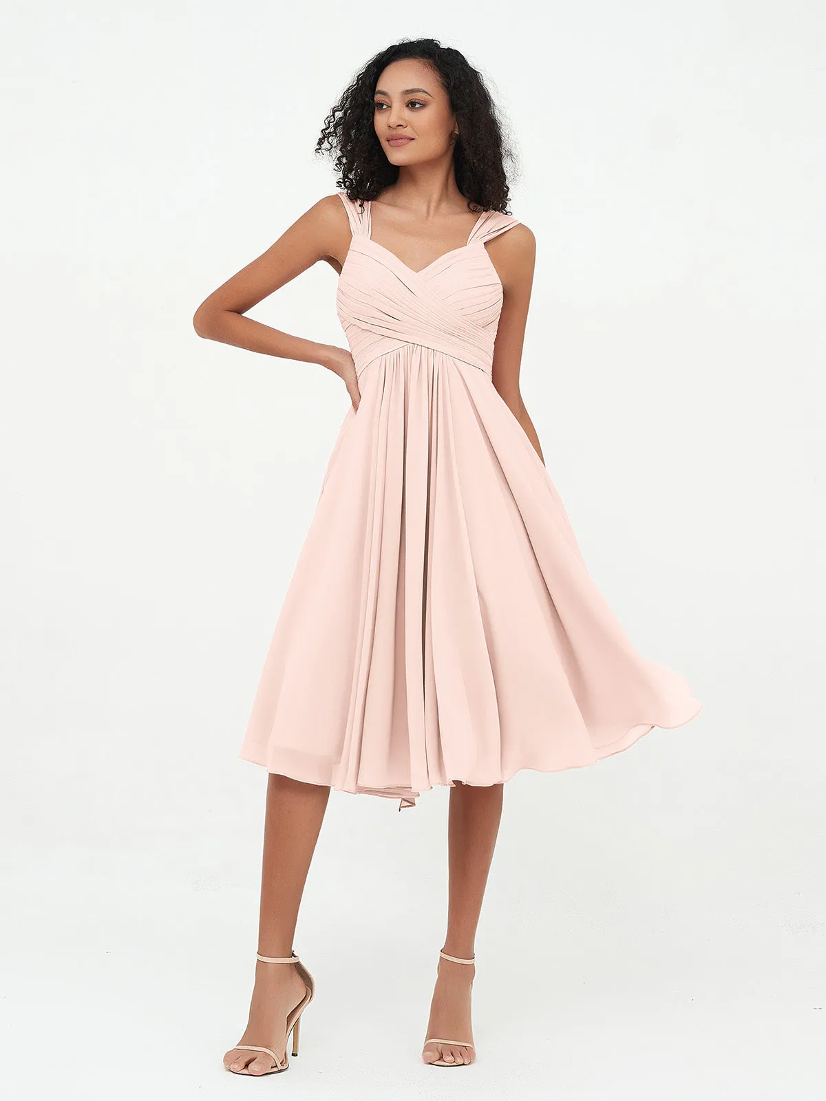 Chiffon Empire Short Dresses with Pockets-Pearl Pink