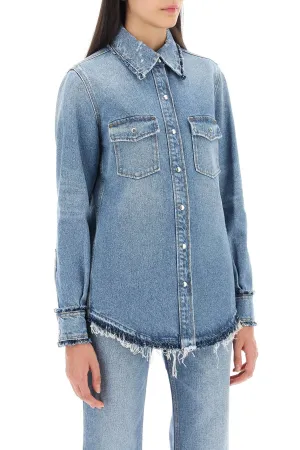 Chloe' denim overshirt with frayed trims