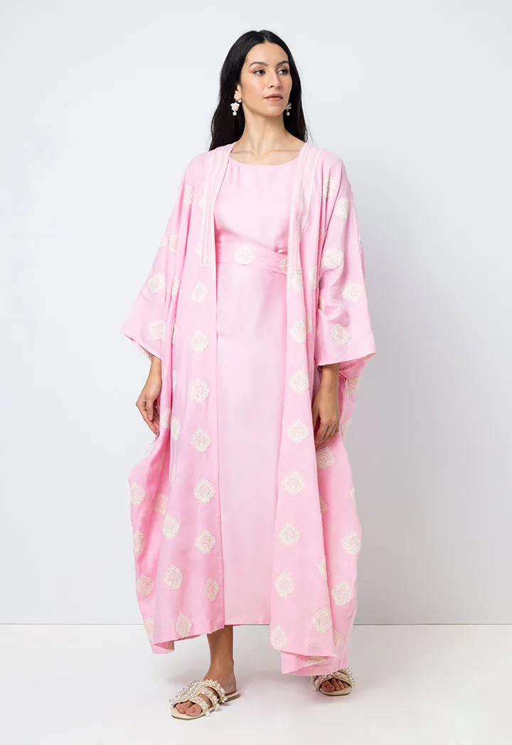 Choice Embroidered Sequins Kimono Sleeves Abaya Pink