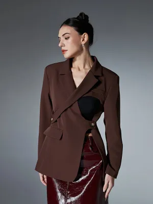 Colorblock Spliced Pockets Chic Coats For Women Lapel Long Sleeve Patchwork Button Fashion Jackets Female Fashion