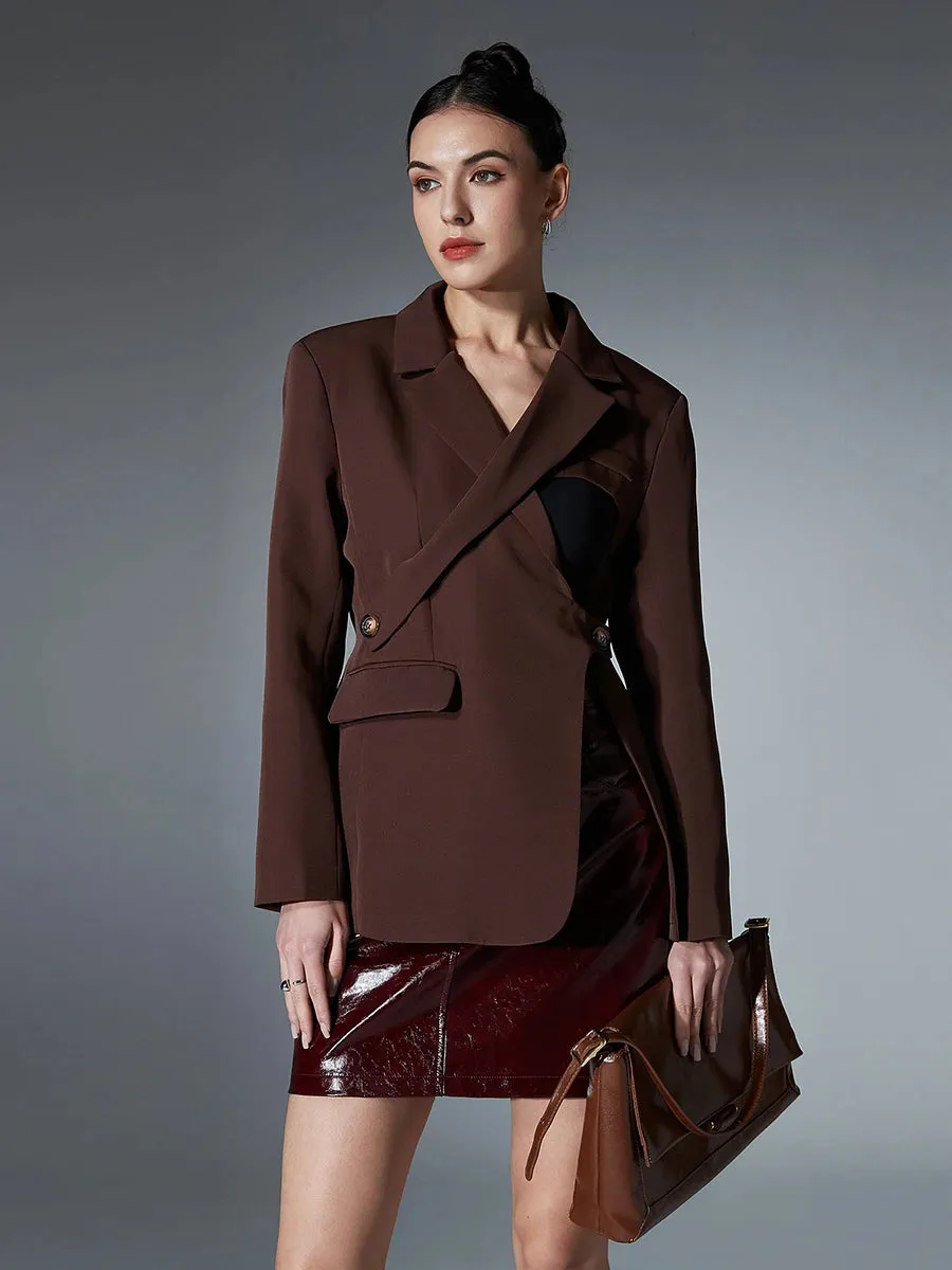 Colorblock Spliced Pockets Chic Coats For Women Lapel Long Sleeve Patchwork Button Fashion Jackets Female Fashion