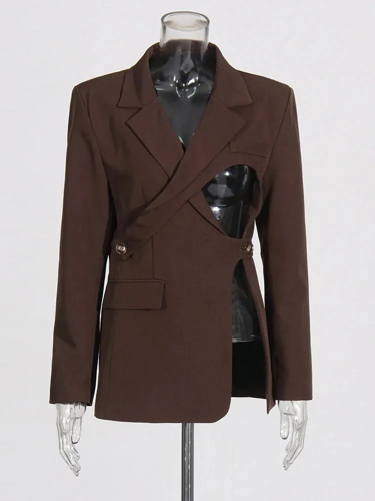 Colorblock Spliced Pockets Chic Coats For Women Lapel Long Sleeve Patchwork Button Fashion Jackets Female Fashion