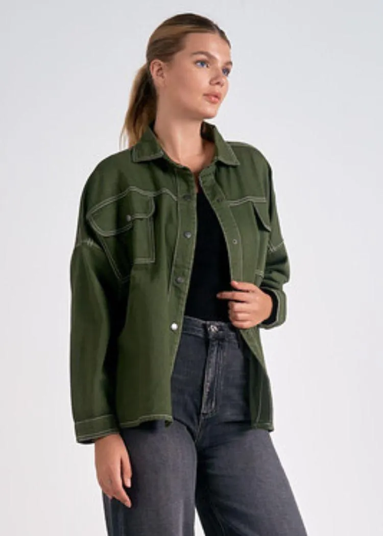 Elan Tanner Button Up Jacket- Olive ***FINAL SALE***