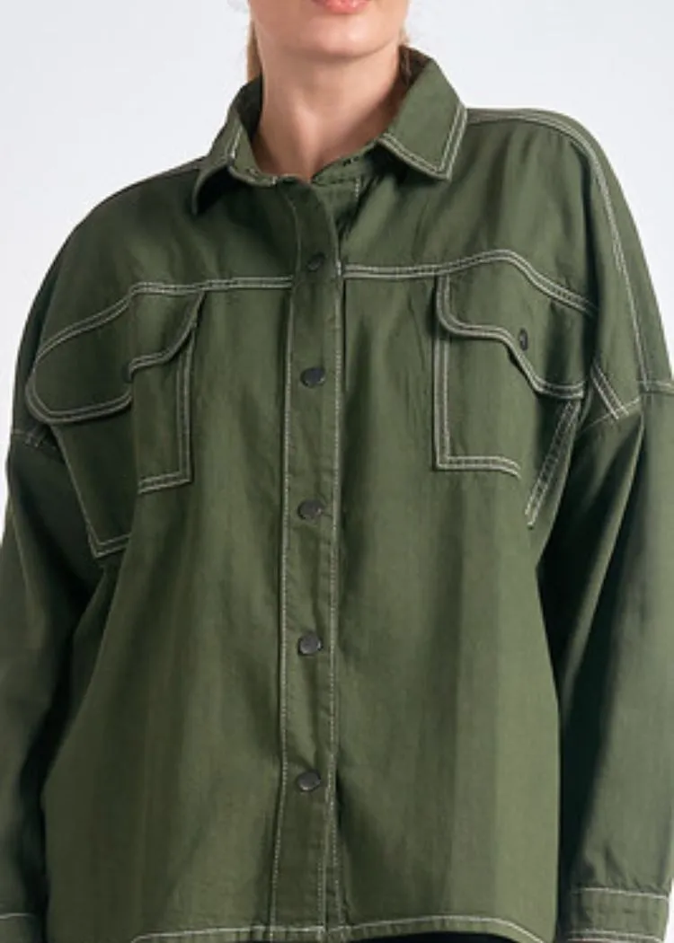 Elan Tanner Button Up Jacket- Olive ***FINAL SALE***