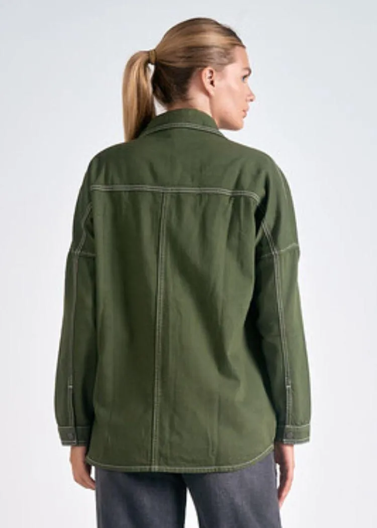 Elan Tanner Button Up Jacket- Olive ***FINAL SALE***