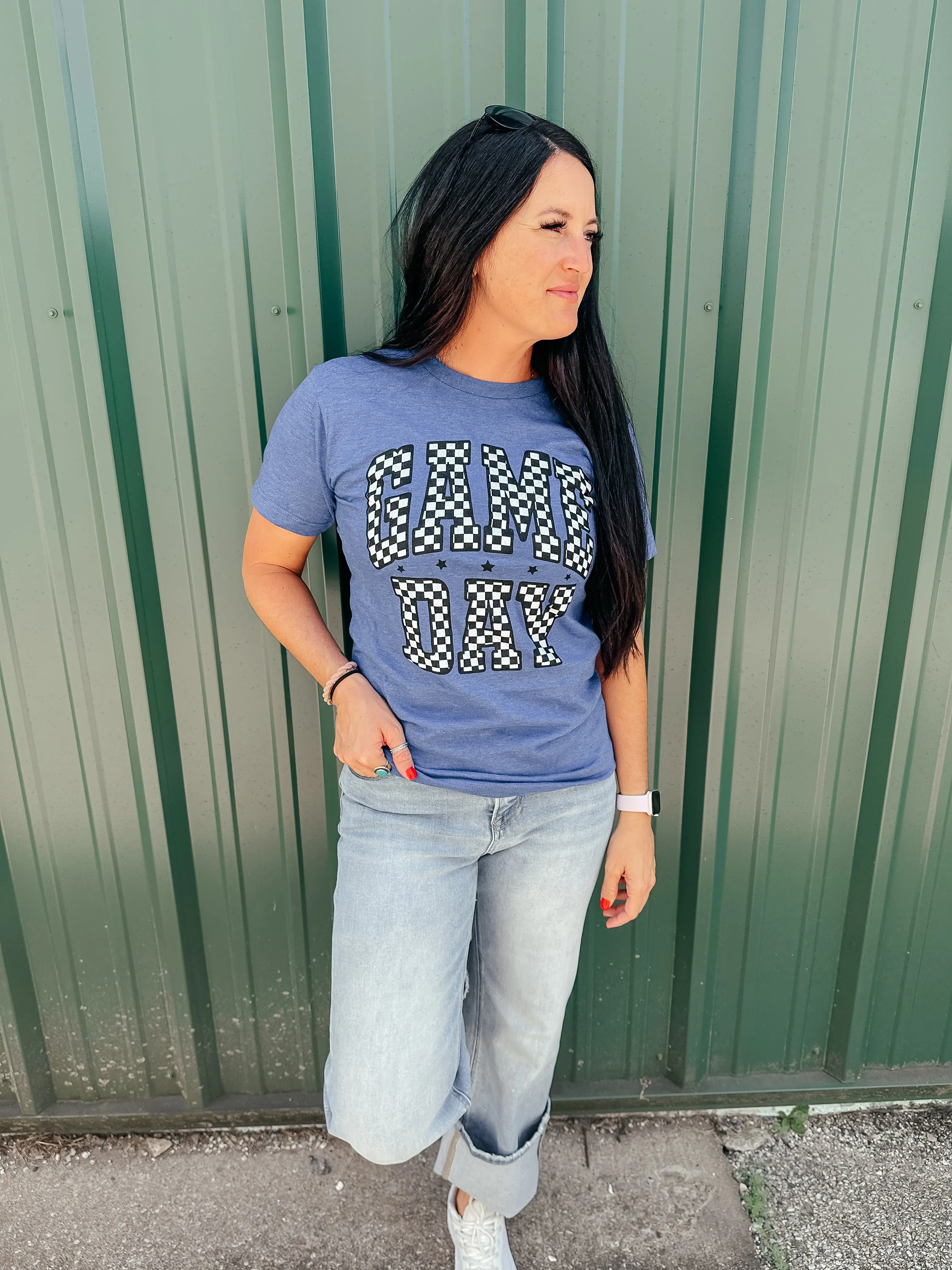 Game Day Blue Checkered Graphic Tee