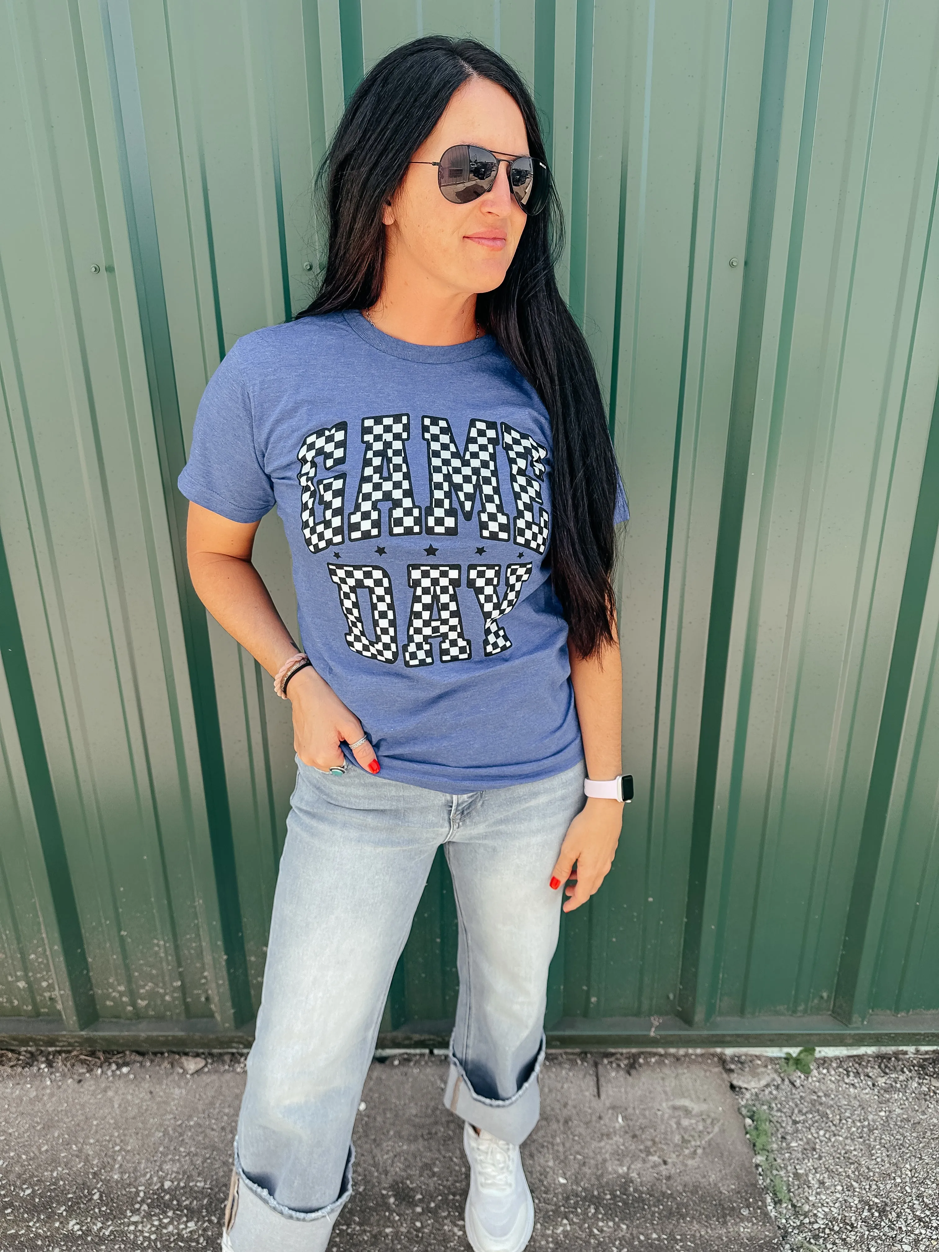 Game Day Blue Checkered Graphic Tee