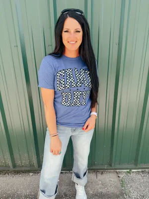 Game Day Blue Checkered Graphic Tee
