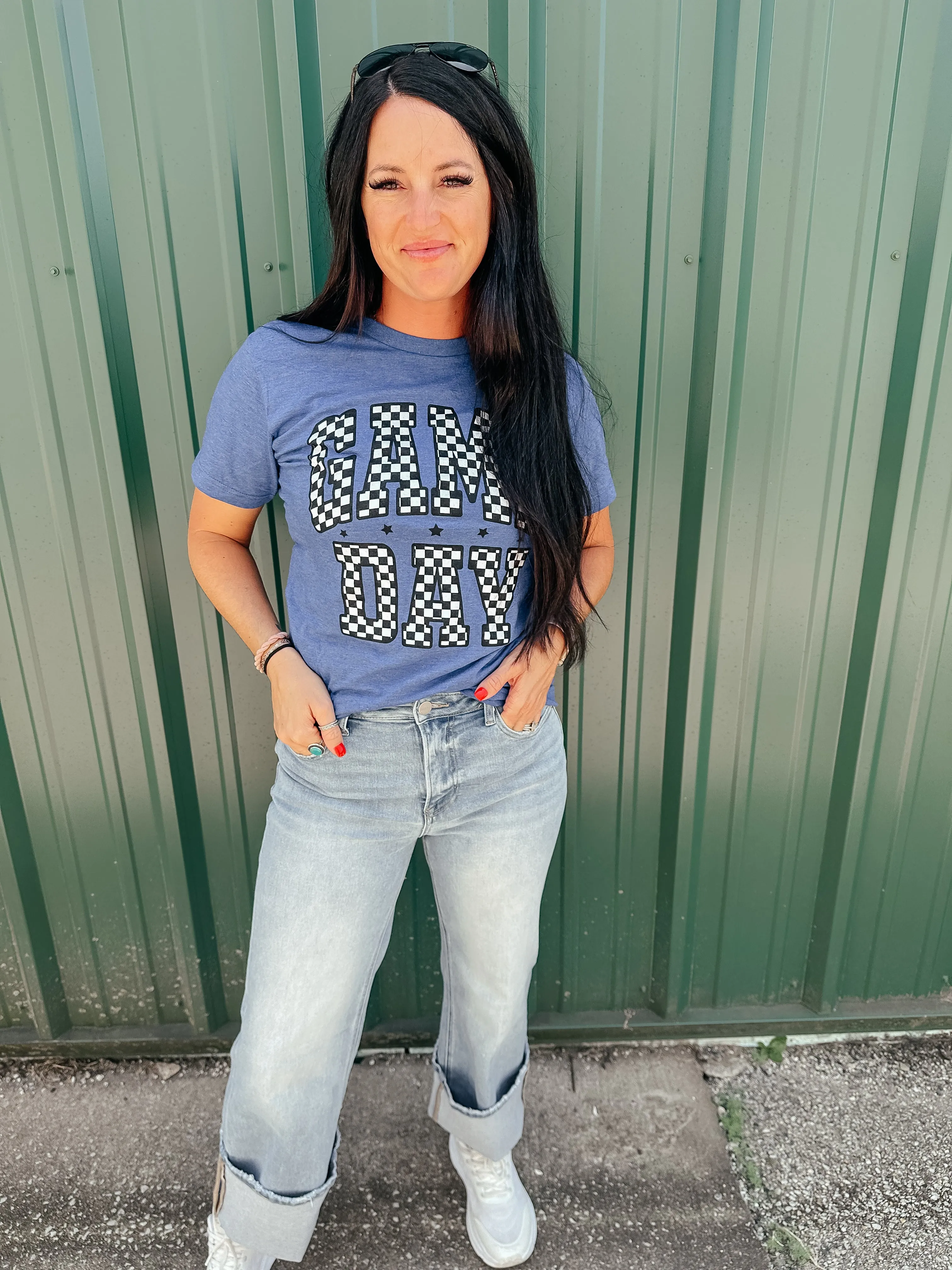 Game Day Blue Checkered Graphic Tee