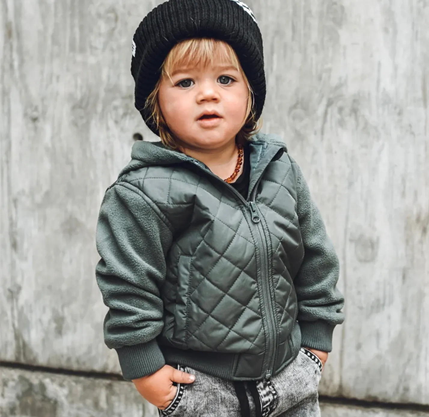 George Hats - Quilted Fleece Bomber Jacket in Smokey Sage