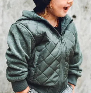 George Hats - Quilted Fleece Bomber Jacket in Smokey Sage