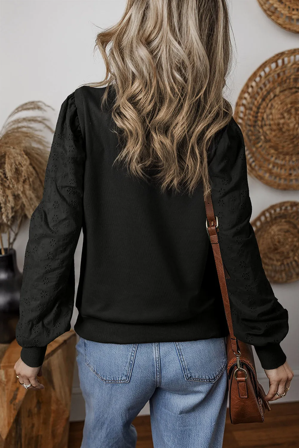 Grayish Green Textured Patchwork Round Neck Sweatshirt