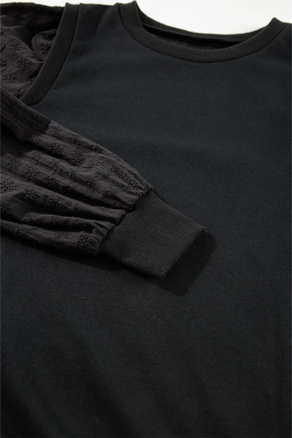 Grayish Green Textured Patchwork Round Neck Sweatshirt