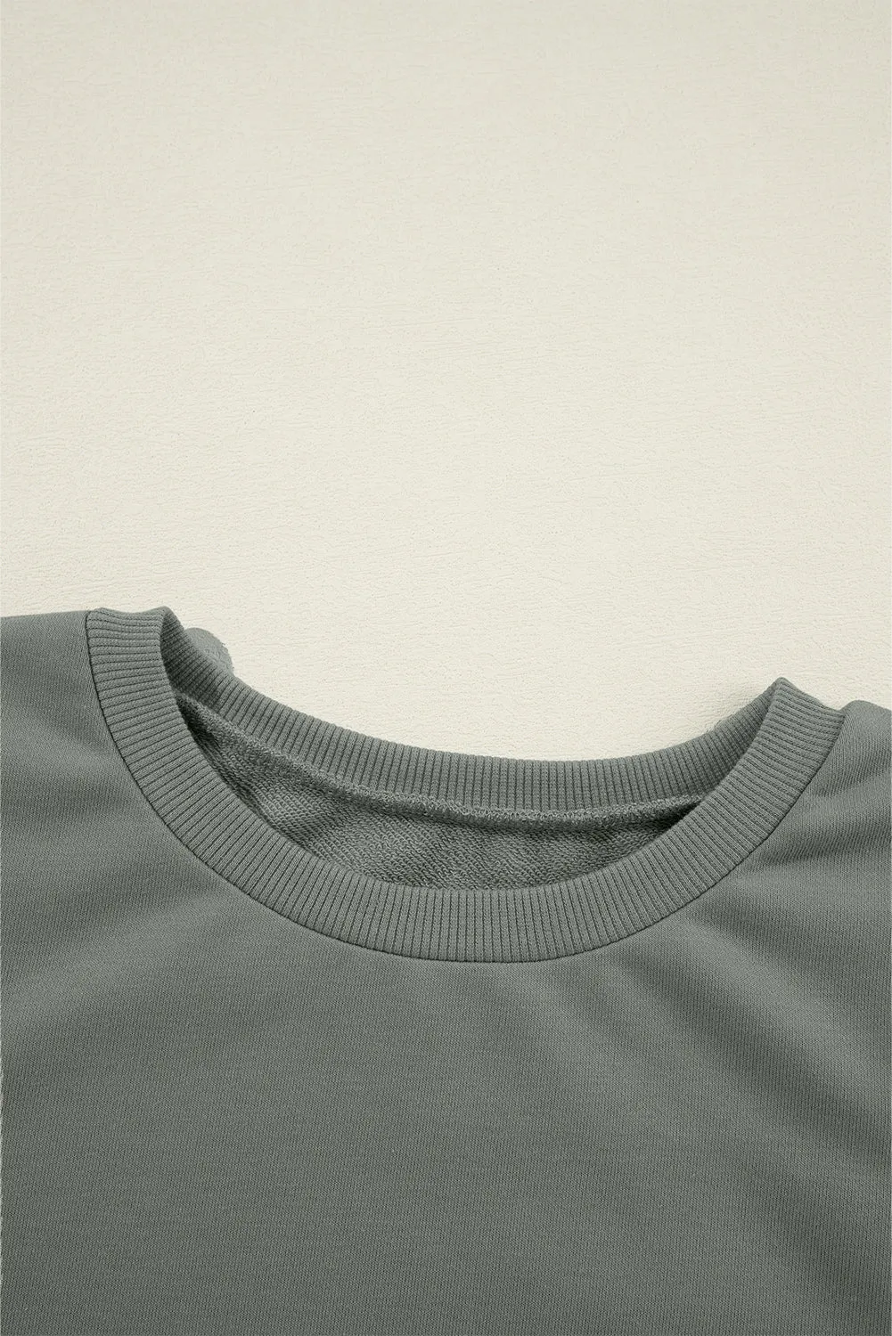 Grayish Green Textured Patchwork Round Neck Sweatshirt