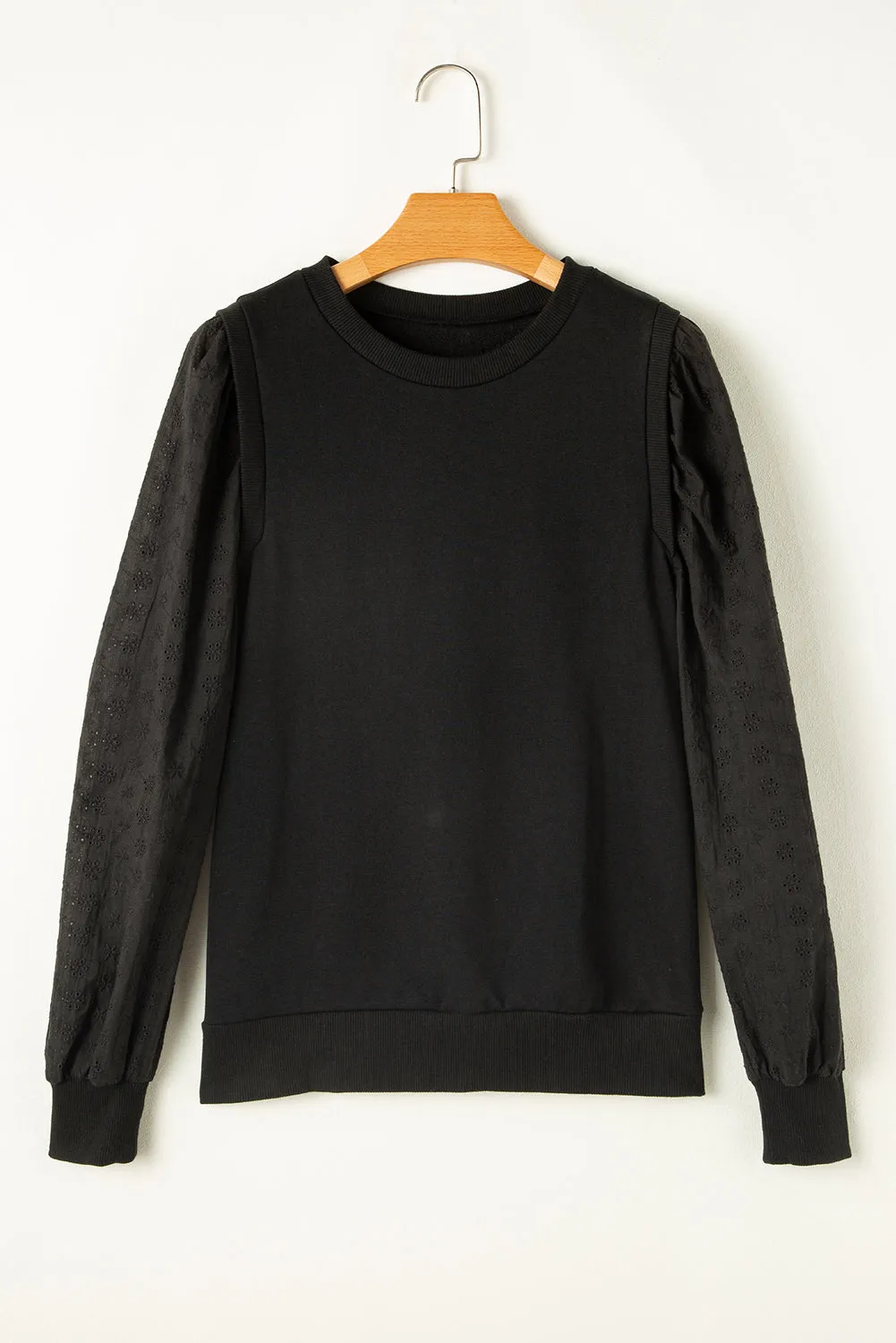 Grayish Green Textured Patchwork Round Neck Sweatshirt