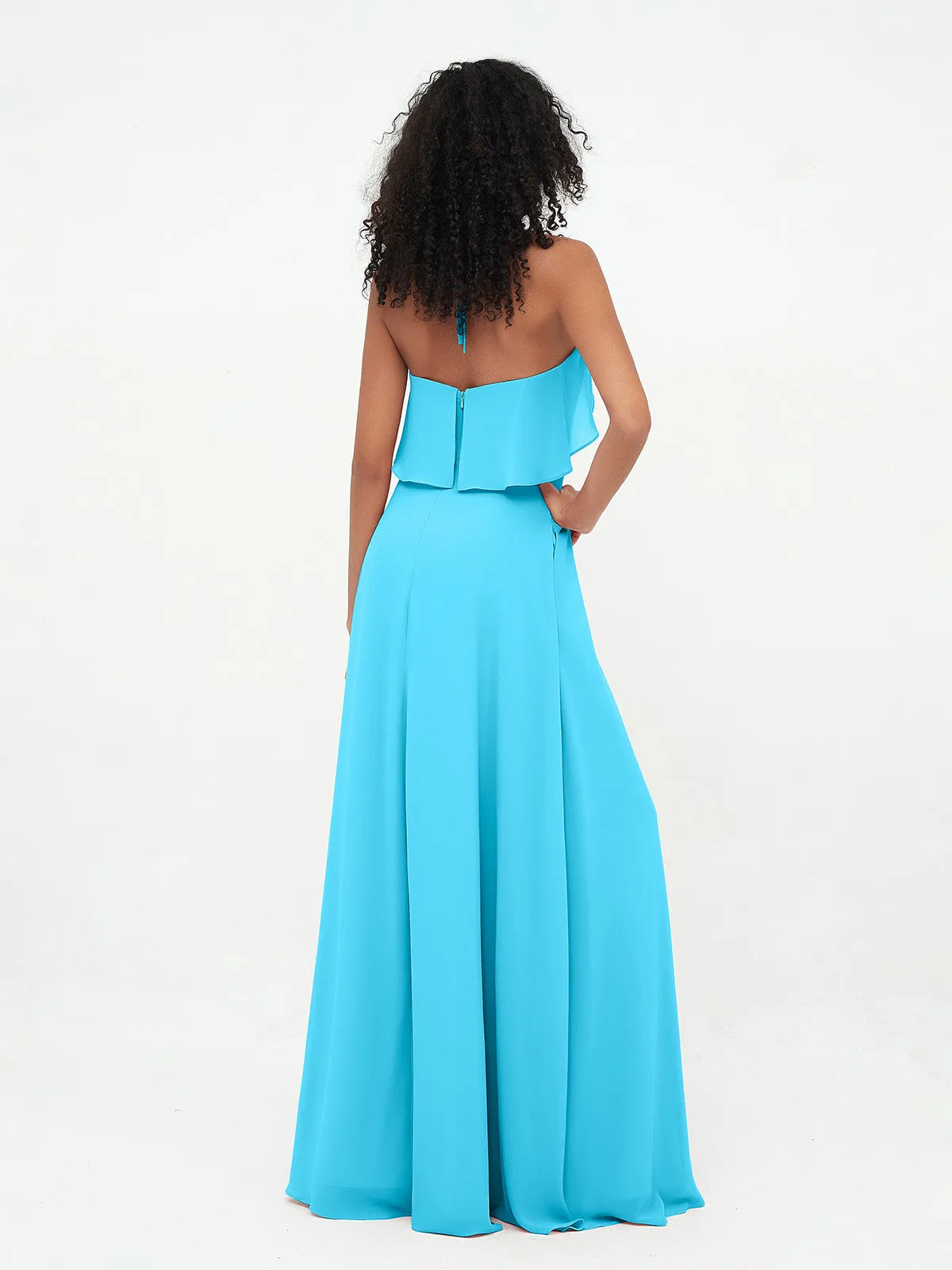 Halter Strap Chiffon Long Bridesmaid Dresses Clearance