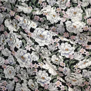 Japanese Romantic Floral Cotton Lawn Black