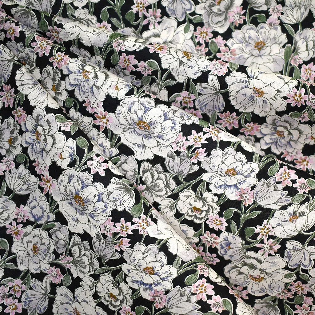 Japanese Romantic Floral Cotton Lawn Black