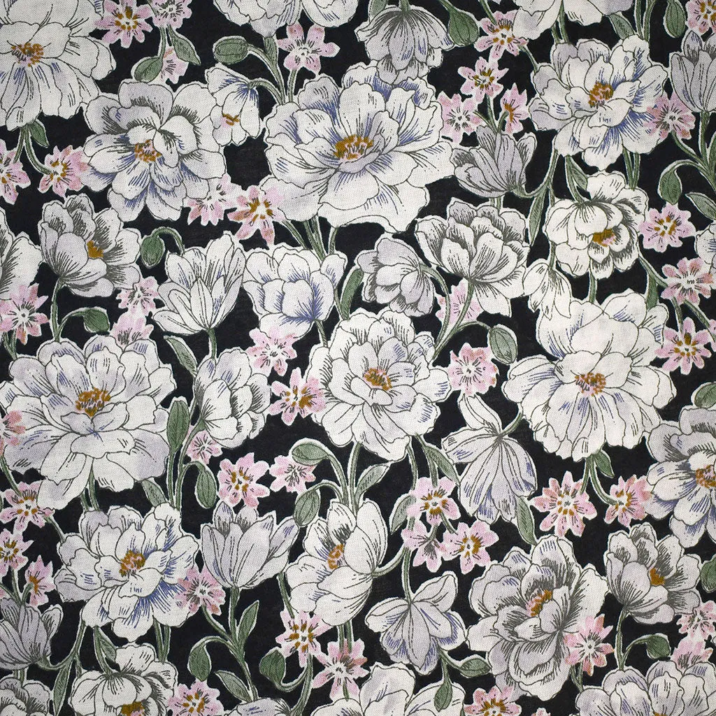 Japanese Romantic Floral Cotton Lawn Black