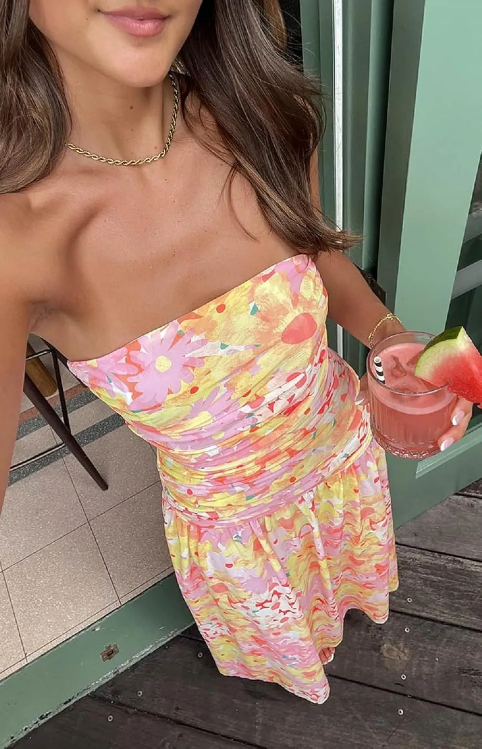 Juakoso Women Y2k Strapless Maxi Dress Floral Print Flowy A Line Long Dress Elegant Summer Vacation Party Dresses Beachwear