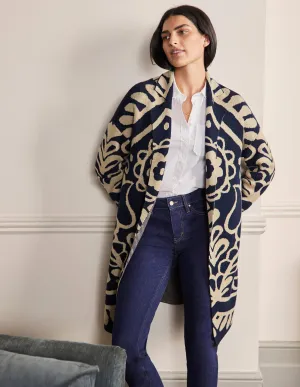 Longline Knitted Coatigan-Navy, Chinchilla Melange