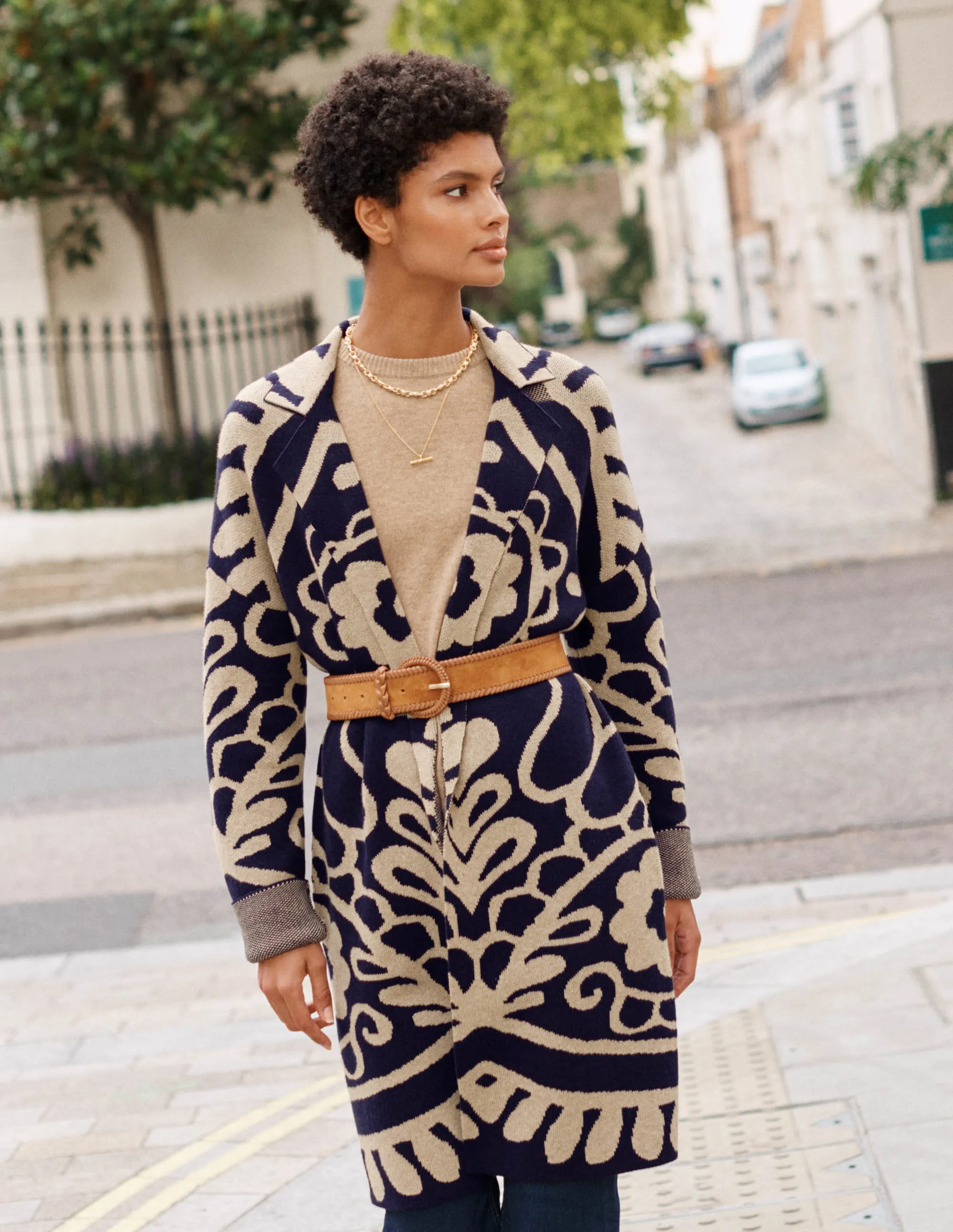 Longline Knitted Coatigan-Navy, Chinchilla Melange
