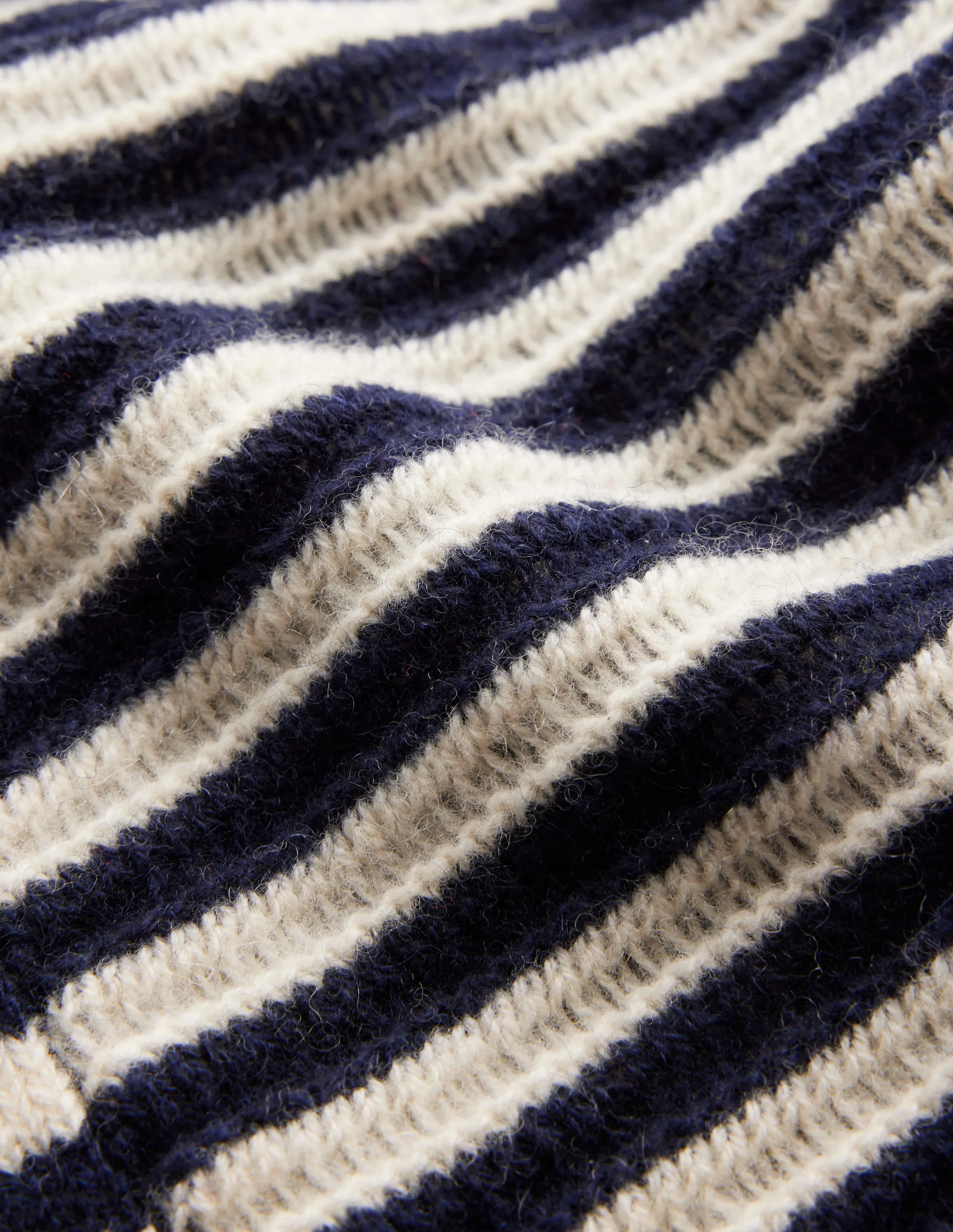 Longline Merino Cardigan-Navy, Warm Ivory Stripe