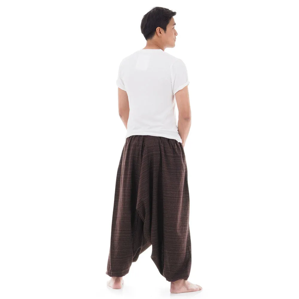 Mahogany Brown Men's Pinstripe Drop Crotch Harem Pants
