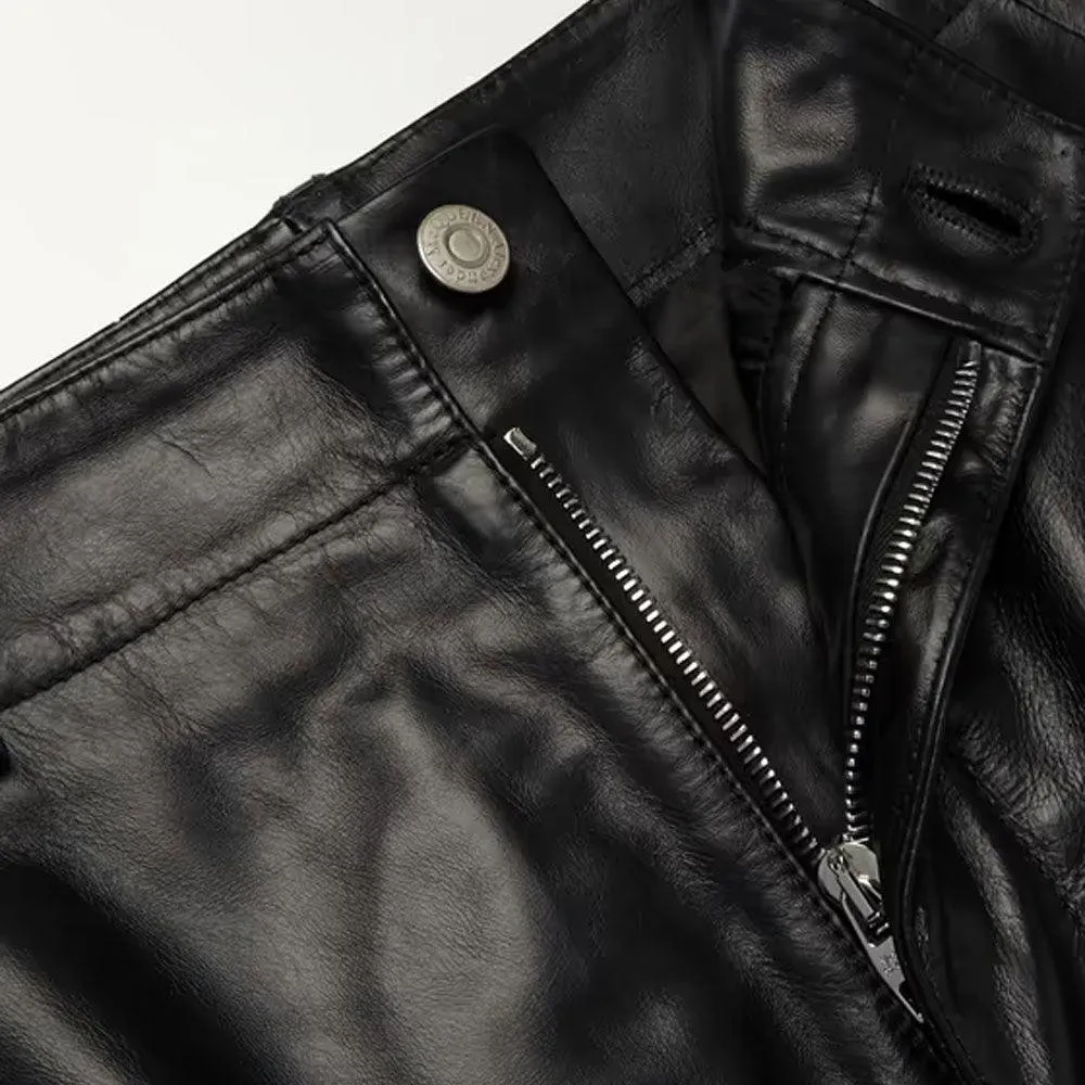 New Real Black Fashion Leather Pant For Men