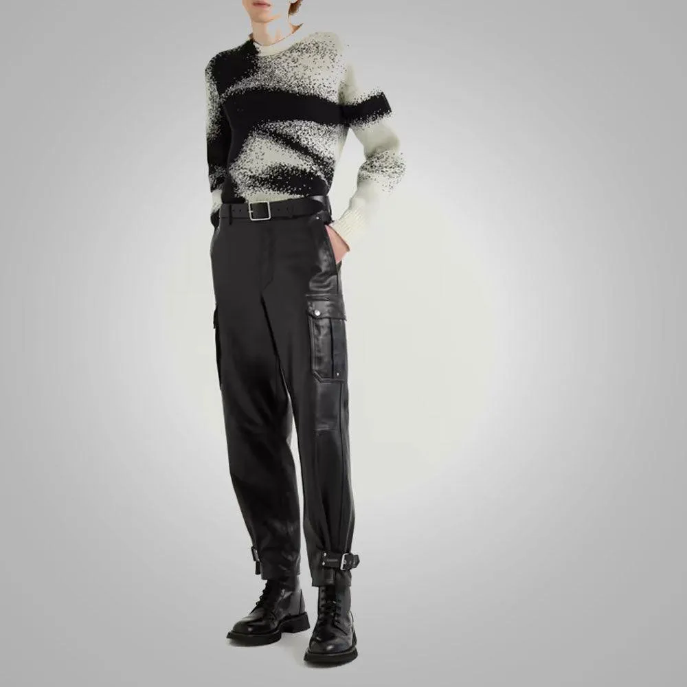 New Real Black Fashion Leather Pant For Men