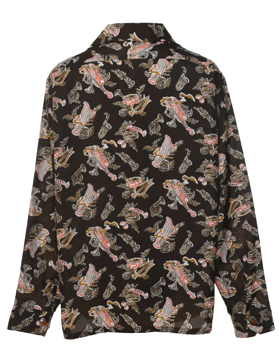 Novelty Print 1970s Shirt - L