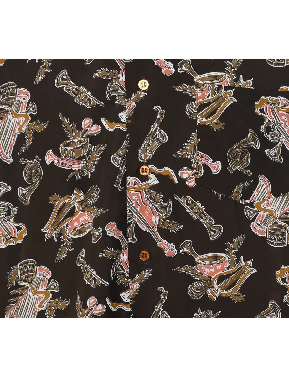 Novelty Print 1970s Shirt - L