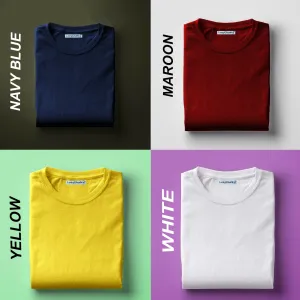Round Neck Combo "White, Navy Blue & Maroon Yellow" Half sleeves t shirt . (Pack Of 4) by Lazychunks
