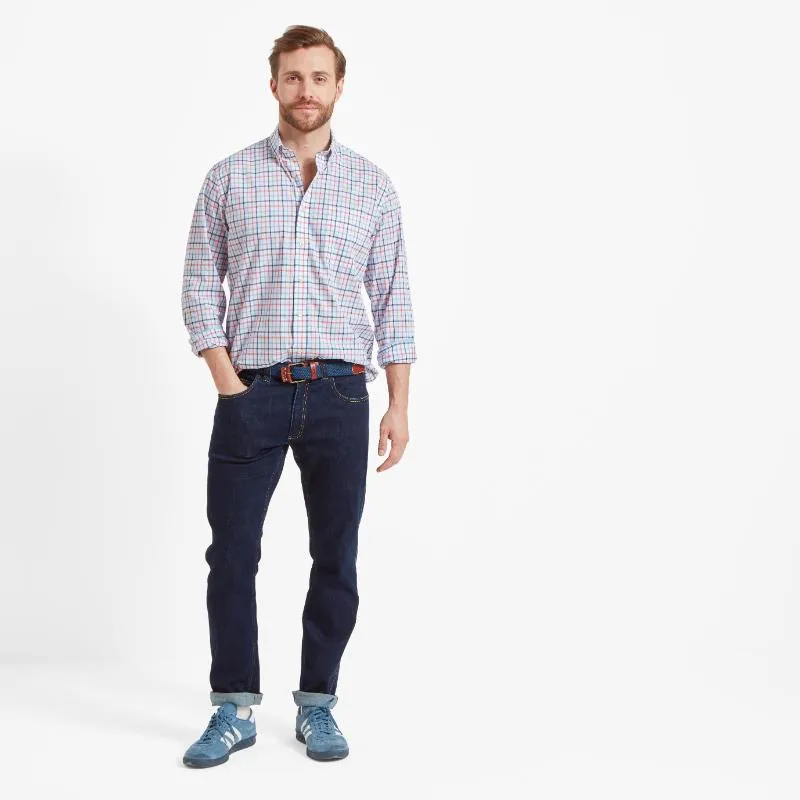 Schoffel Holkham Mens Shirt - French Navy/Sky Blue/Sun Coral