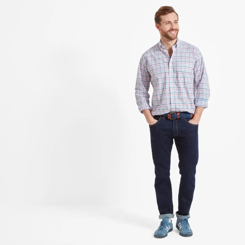 Schoffel Holkham Mens Shirt - French Navy/Sky Blue/Sun Coral