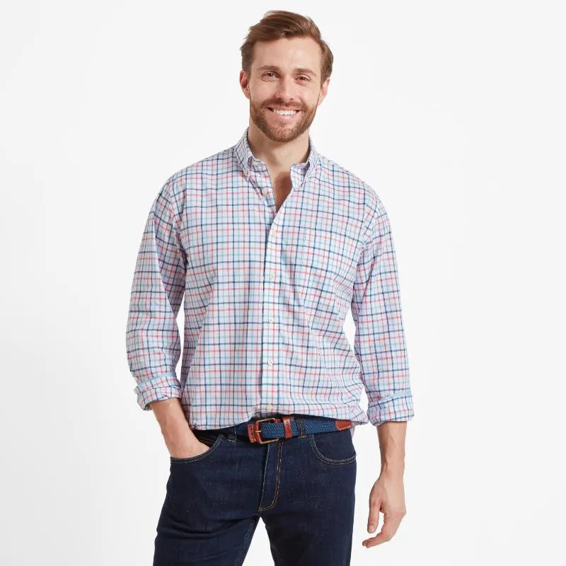 Schoffel Holkham Mens Shirt - French Navy/Sky Blue/Sun Coral