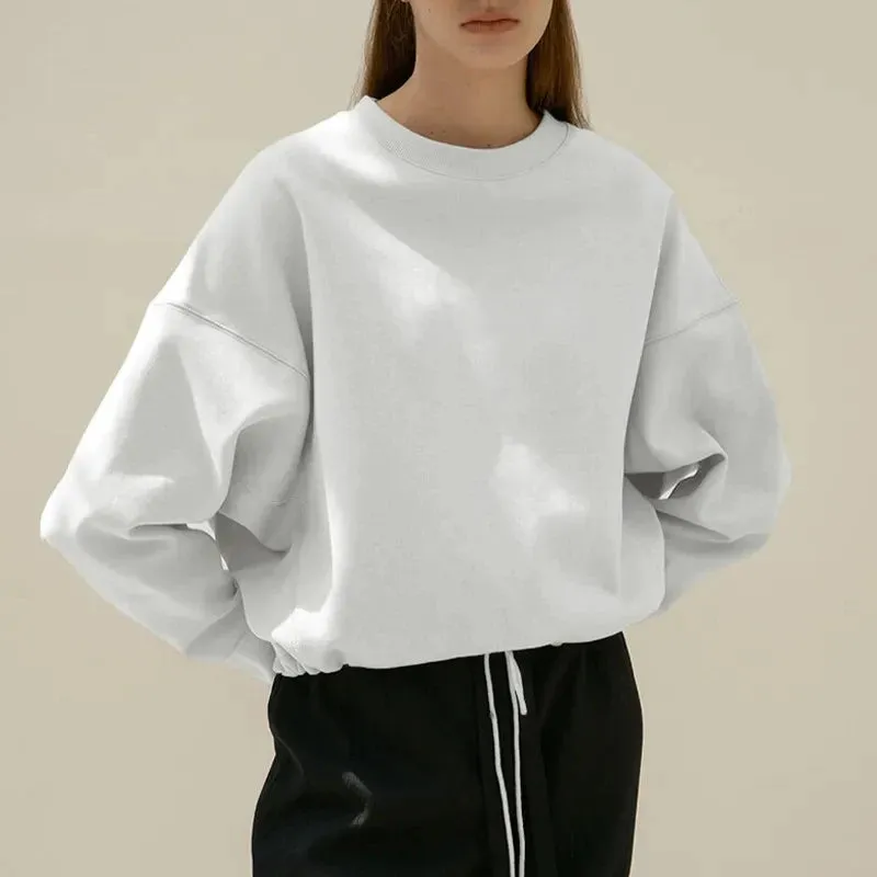 Sean Tsing® 100% Cotton Oversized Sweatshirts Women Long Sleeve Solid Color Drawstring Hoodie Casual Streetwear Pullovers Winter
