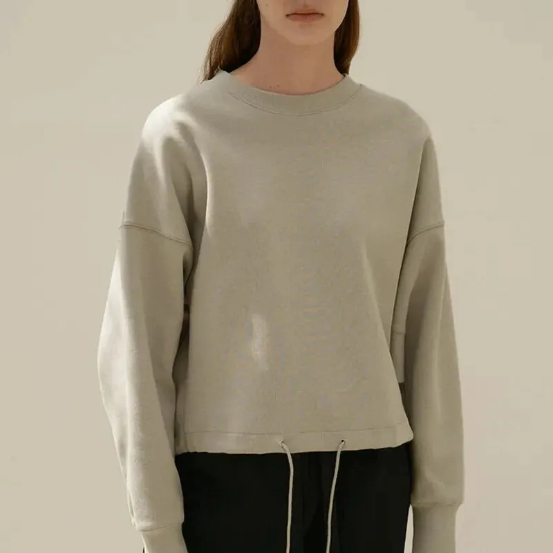 Sean Tsing® 100% Cotton Oversized Sweatshirts Women Long Sleeve Solid Color Drawstring Hoodie Casual Streetwear Pullovers Winter