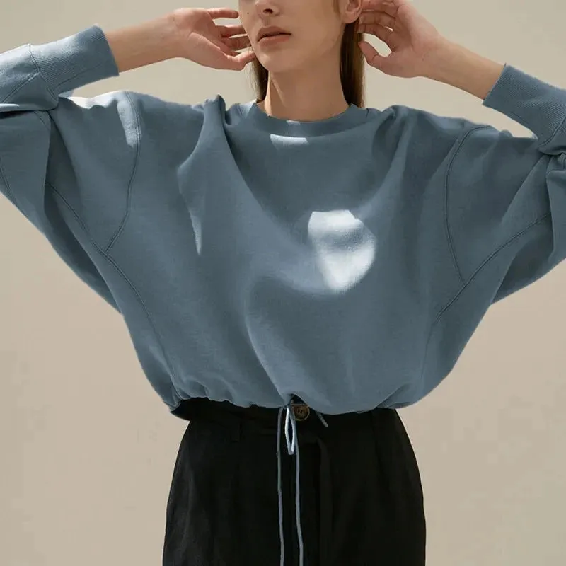 Sean Tsing® 100% Cotton Oversized Sweatshirts Women Long Sleeve Solid Color Drawstring Hoodie Casual Streetwear Pullovers Winter