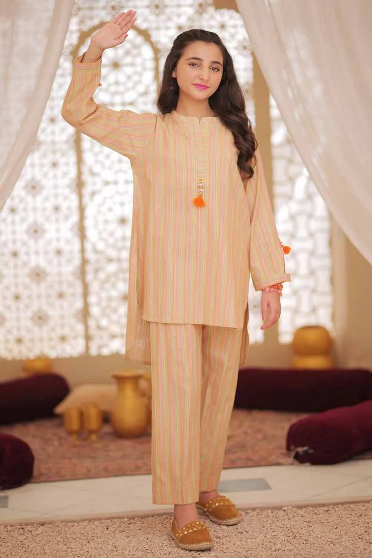 Senorita - GAC-02500 | Fawn & Multicolor  | Casual 2 Piece Suit | Karanadi Neon Dobby