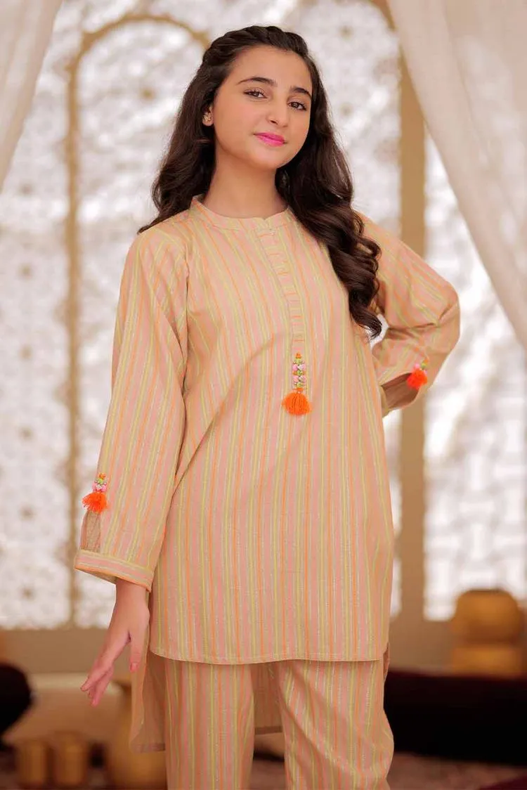Senorita - GAC-02500 | Fawn & Multicolor  | Casual 2 Piece Suit | Karanadi Neon Dobby
