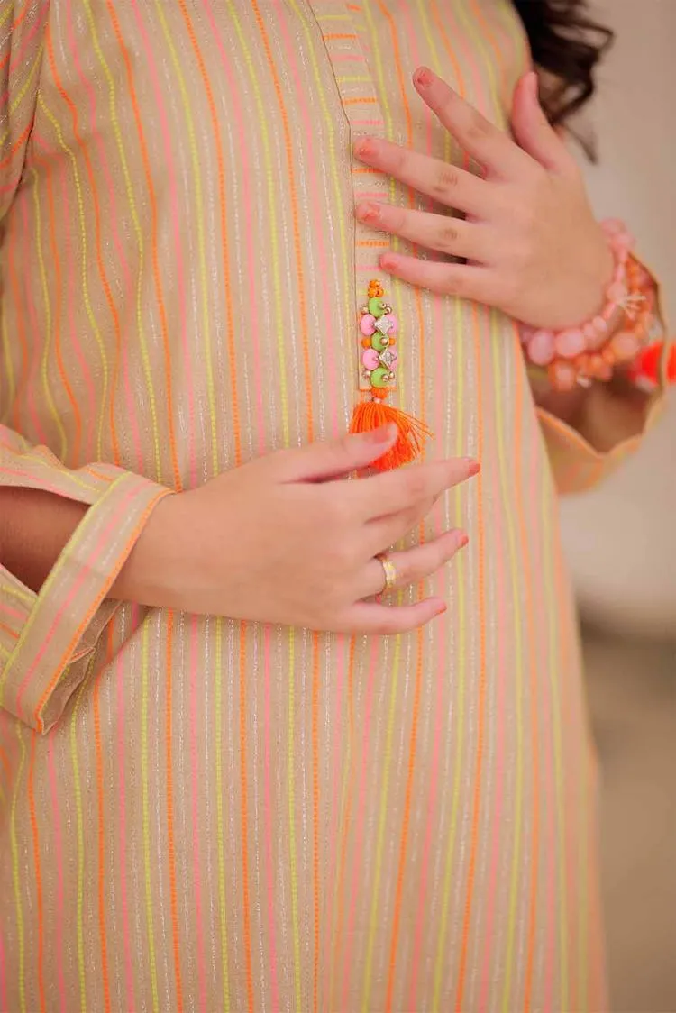 Senorita - GAC-02500 | Fawn & Multicolor  | Casual 2 Piece Suit | Karanadi Neon Dobby