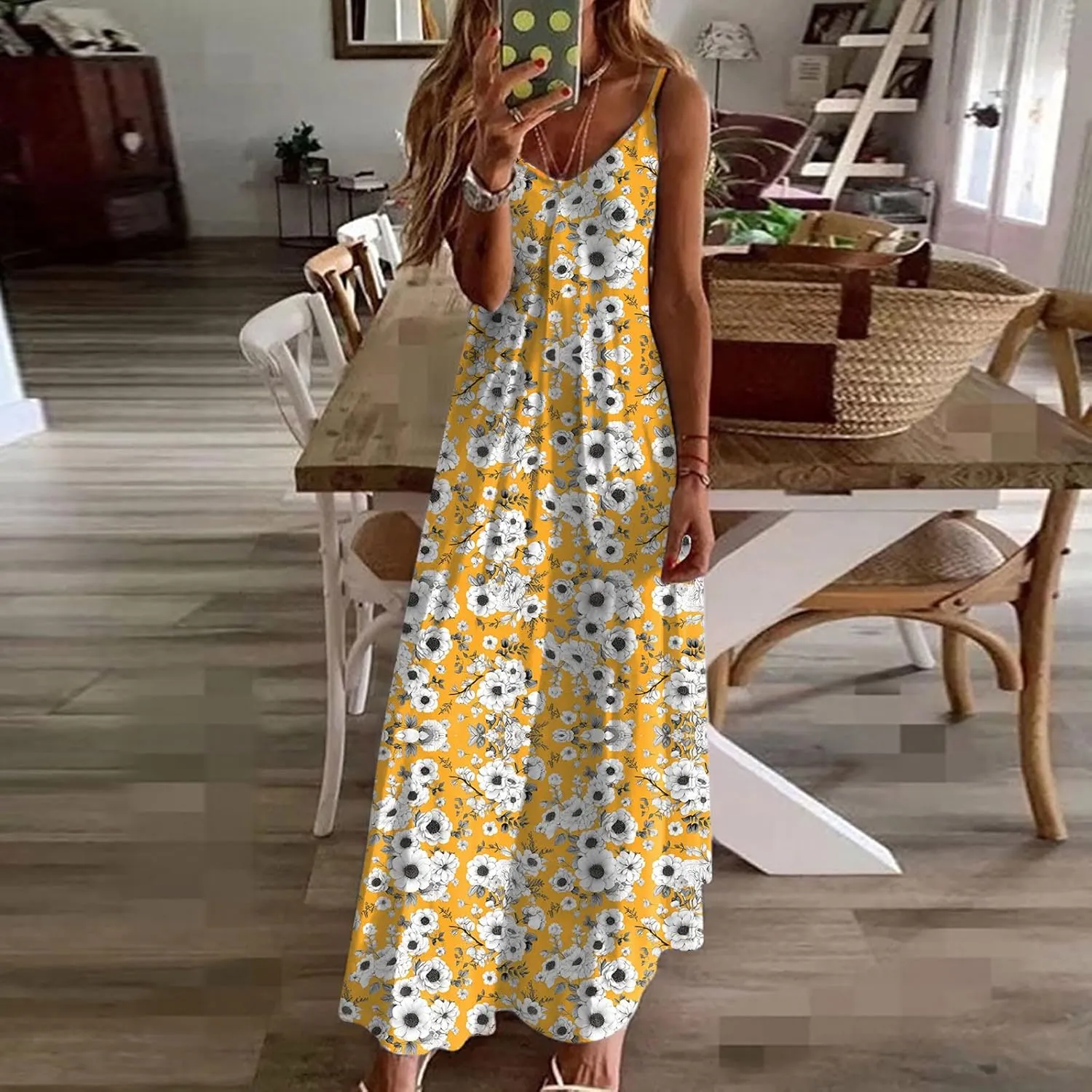 Sleeveless Floral Print Maxi Dress for Women Casual Summer Tank Dresses Beach Vacation Flowy Bohemian Trendy Sundress