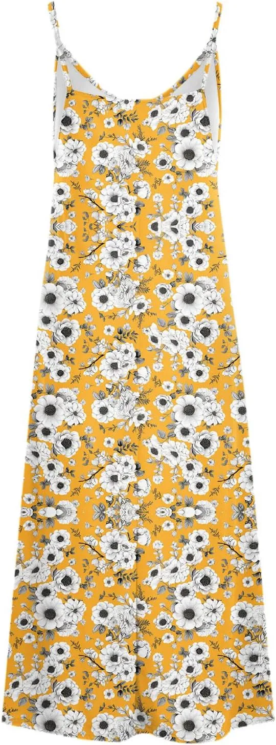 Sleeveless Floral Print Maxi Dress for Women Casual Summer Tank Dresses Beach Vacation Flowy Bohemian Trendy Sundress