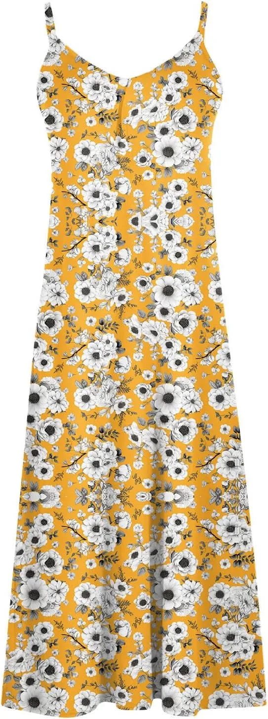 Sleeveless Floral Print Maxi Dress for Women Casual Summer Tank Dresses Beach Vacation Flowy Bohemian Trendy Sundress