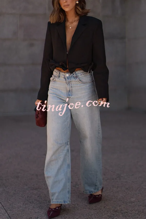 So Chic Bow Trim Long Sleeve Lapel Crop Blazer