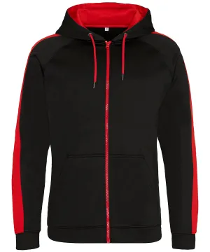 Sports Polyester Zoodie Jet Black/Fire Red | AWDis Just Hoods