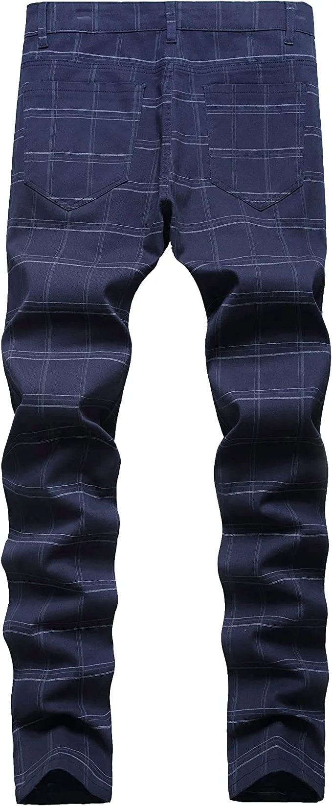 Stylish Men's Blue Plaid Flat Front Skinny Stretch Dress Pants