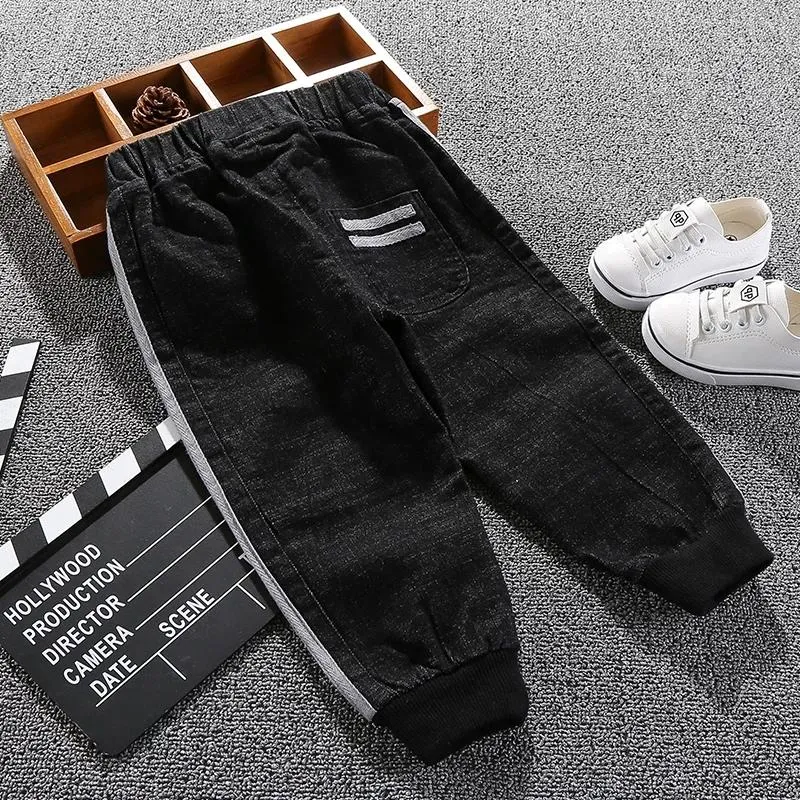 Stylish Toddler Little Boy White Striped Black Jeans