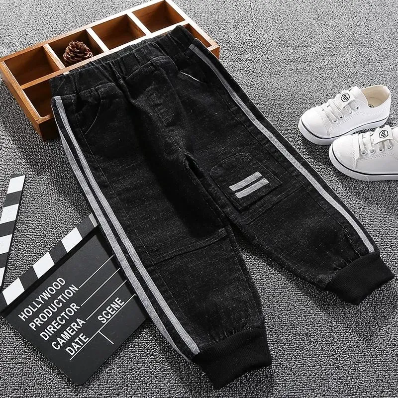Stylish Toddler Little Boy White Striped Black Jeans
